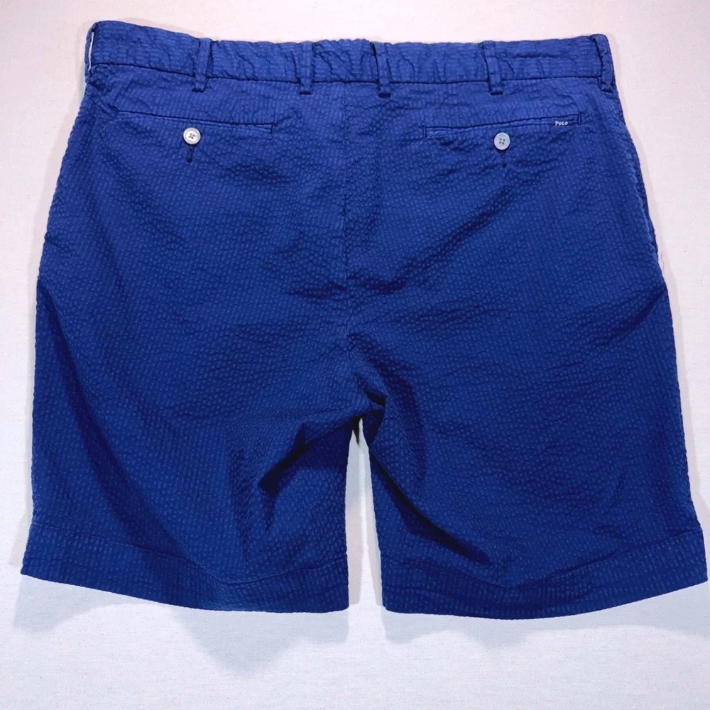 Polo Ralph Lauren Seersucker Shorts Men 36 Blue Stretch Straight Early 2010